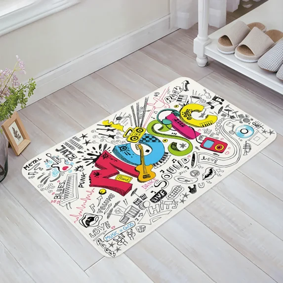 Shelf Drum Rock Music White Floor Mat Entrance Door Mat Living Room Kitchen Rug Non-Slip Carpet Bathroom Doormat Home Decor