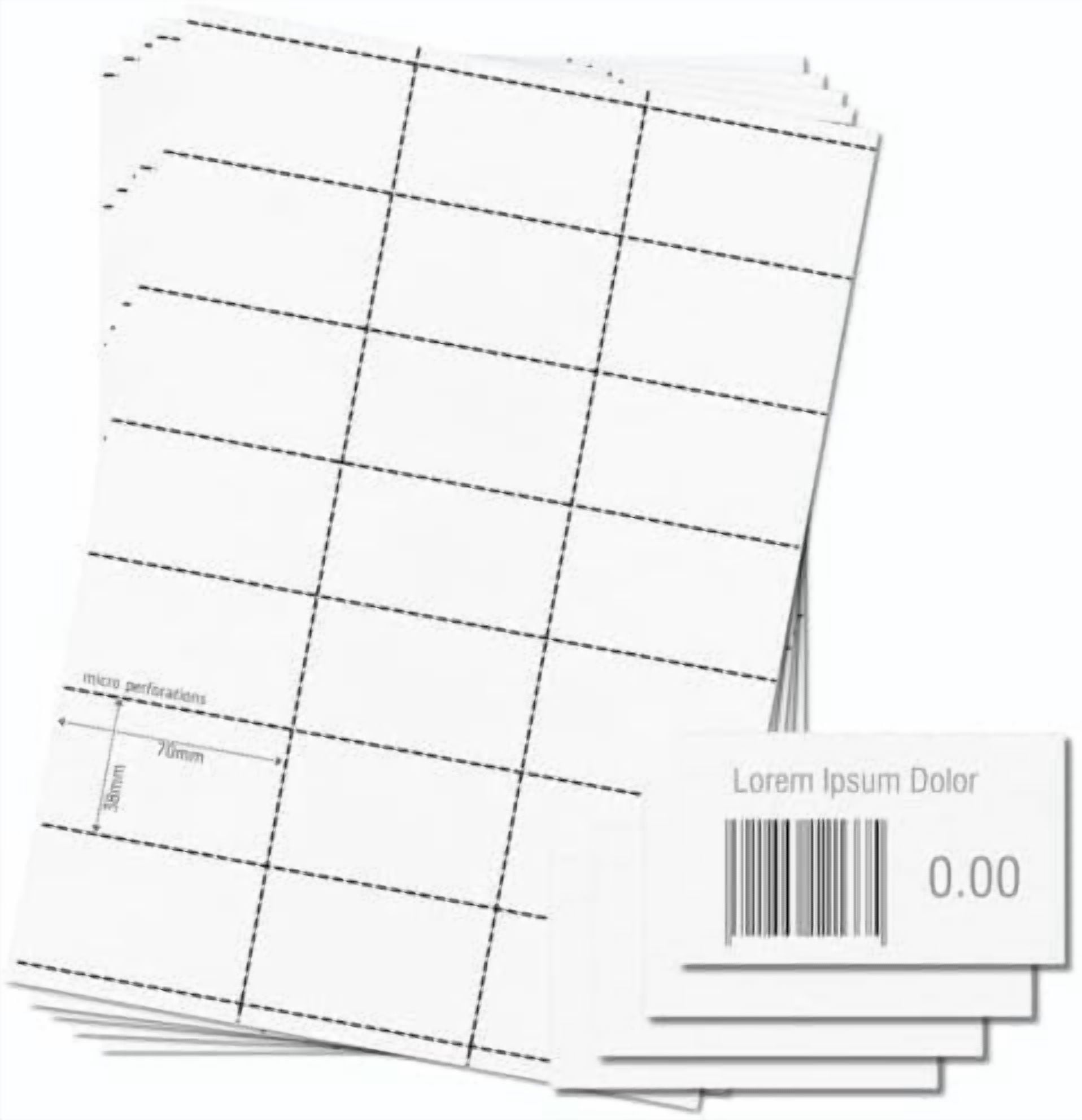 Shelf Edge Barcode Price Ticket Labels 21-up [25 Sheets - 525 Pack] 38x70mm  Printable A4 120gsm Card -Perforated Non-Adhesive Merchandise Tag Includes  Design Template - Walmart.com, image size:1916x1984