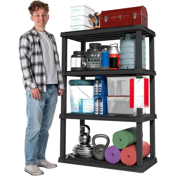 Shelf Heavy Duty Plastic Storage Shelves,Modular Shelving Unit Storage Organizer for Garage, Home, Warehouse & Gym, Storage Rack