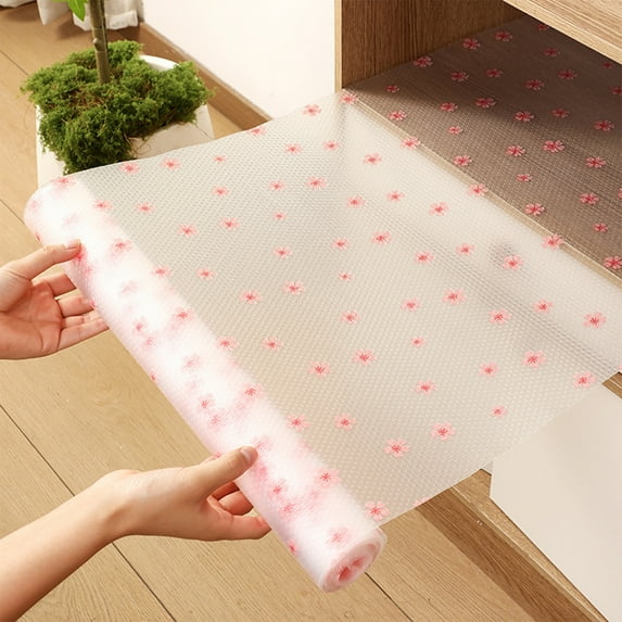 Shelf Liner - Non-Adhesive Drawer & Cabinet Liner, Non-Slip Waterproof Kitchen Shelf Paper,Pink Decorative Floral Refrigerator Liner, Easy to Cut & Clean