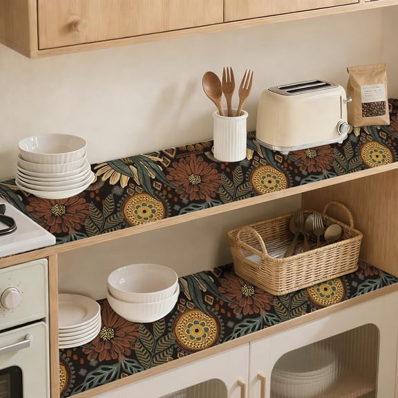 Shelf Liner, Self Adhesive Shelf Liner, Waterproof Drawer and Cabinet Liners, Vintage Floral Contact Paper, Kitchen Dresser Pantry Liners 17.7 x 78.7 in