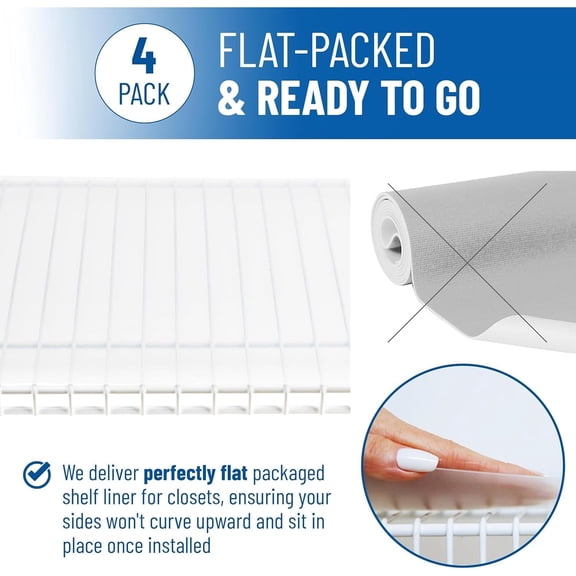 Shelf Liners - 16" x 48" Flat Packed - Set of 4 - Clear - Wire Shelf Liners for Closets, Pantry - Plastic Closet Liner for Shelves - Wire Rack Cover