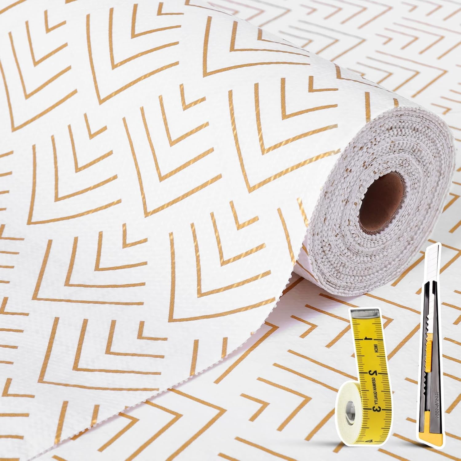 Slip Paper Shelf Liners for Kitchen Cabinets 12in x 10FT, Non Adhesive, Gold Arrow ...