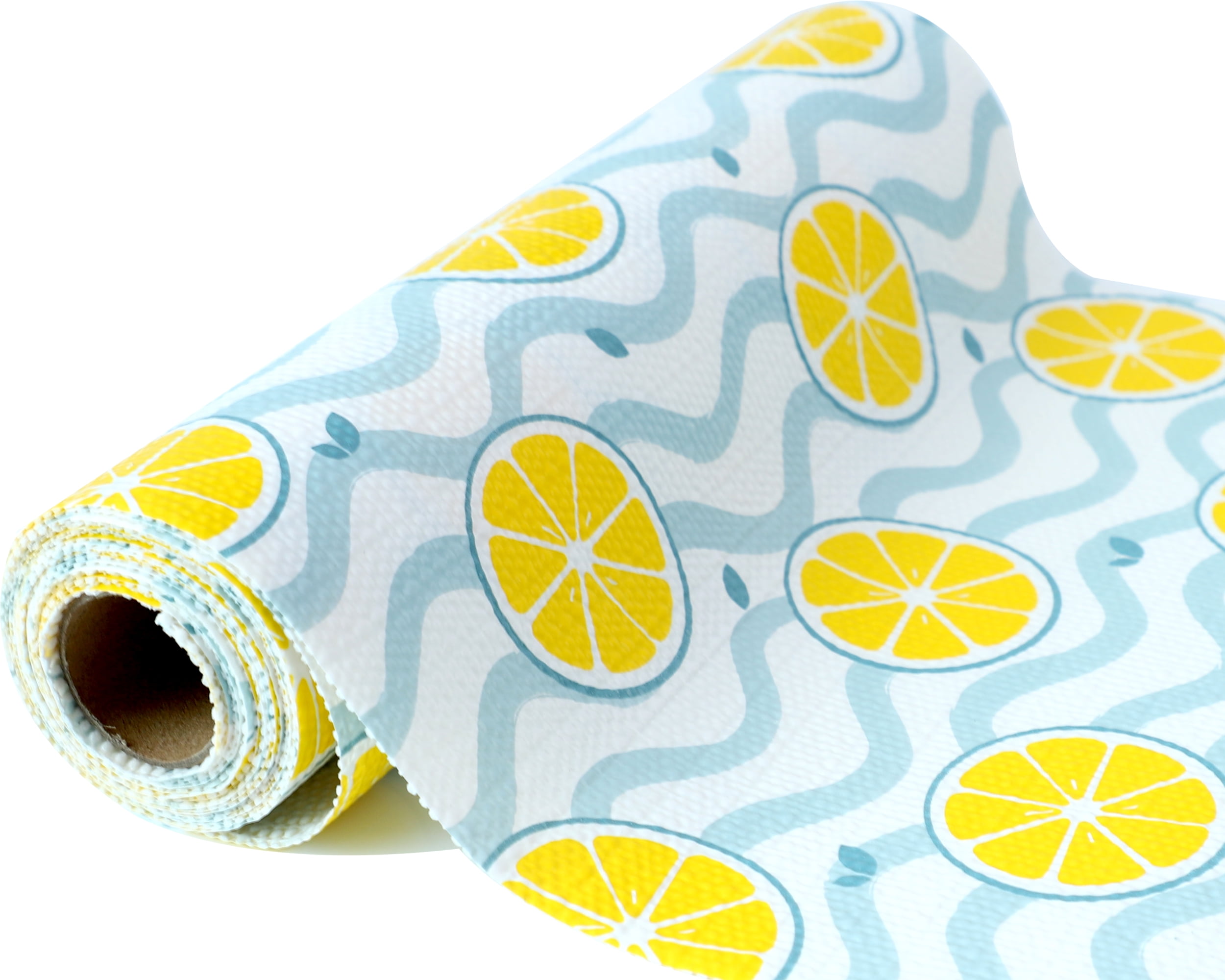 Shelf Liners for Kitchen Cabinets Non Adhesive 12 Inch Wide X 20 Ft Strong Grip Cabinet Drawer Liner Non Slip Waterproof Lemon Printed Mat for Shelves Cupboard Closet Fridge Bathroom Drawer Mat