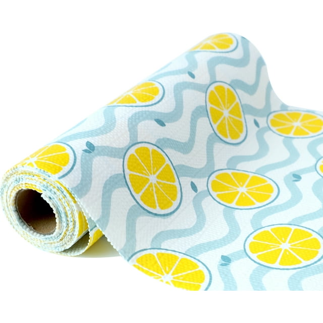 Shelf Liners for Kitchen Cabinets Non Adhesive 12 Inch Wide X 20 Ft Strong Grip Cabinet Drawer Liner Non Slip Waterproof Lemon Printed Mat for Shelves Cupboard Closet Fridge Bathroom Drawer Mat