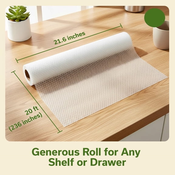 Shelf Liners for Kitchen Cabinets Non-Adhesive 21.6" x 20 FT Clear Drawer Liner Non Slip, Washable Cabinet Liner, Waterproof Shelf Liners for Cabinets, Refrigerator Bathroom Pantry Cabinet Mat