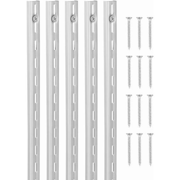 Shelf Pilaster, 39-inch 10 Pack, Upright Wall Shelving System, Heavy Duty Support System Single Slot Shelf Rails, 40 Screws Included, Suitable for Cabinet Closet Organization Storage, Silver