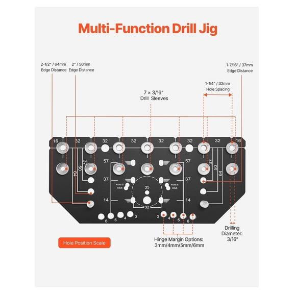 Shelf Pin Jig & Hinge Jig - Aluminum Alloy Cabinet Hardware Drilling Template with Drill Bits - For DIY Woodworking, Cabinets, Bookshelves