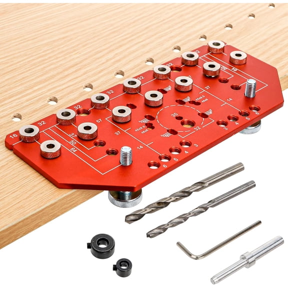 Shelf Pin Jig and Hinge Jig, Two-in-One Adjustable Shelf Pin Drilling Jigs with 1/4" 5mm Drill Bits, Self-contained Clamping Cabinet Hardware Jigs Tool Holes Drill Guide for Woodworking