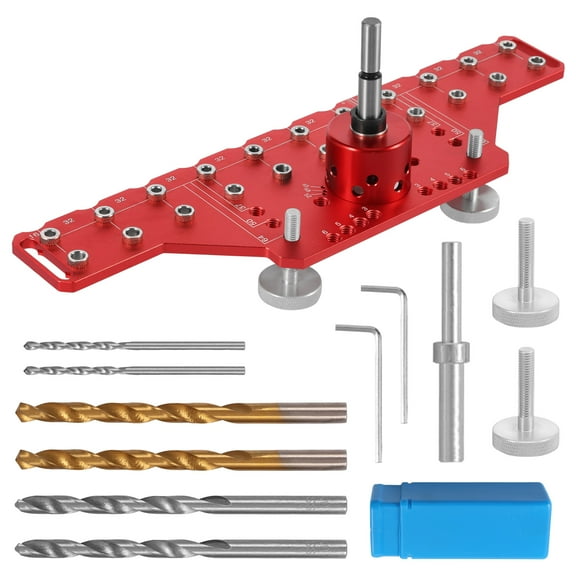 Shelf Pin Jig and Hinge Jig 2 in 1 Aluminum Alloy Cabinet Concealed Hinge Drilling Guide with 1/4 inch 5mm Drill Bits for Cabinet Door Woodworking