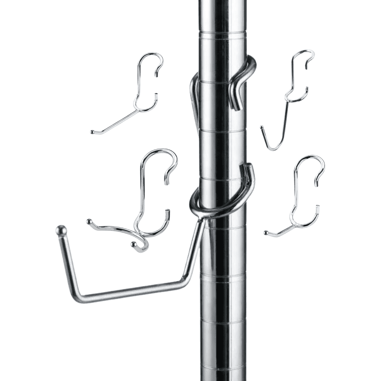 Variety Pack Shelf Pole Hooks – 5 Chrome Wire Shelving Hooks – J-Hook, C-Hook, Utility Hanger for Home & Garage Storage