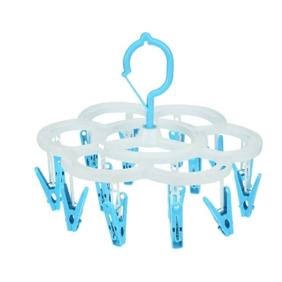 Shelf Rack,Laundry Rack Strong Load Bearing 360 Rotation Foldable Anti Slip 16 Clips Clothes Drying Rack For Home Sky Blue