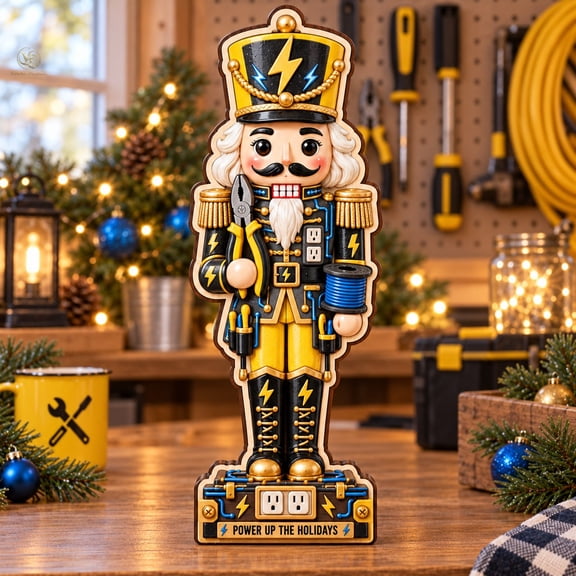 Shelf Sitter Electrician Nutcracker 3-Layer Wood Tabletop Decor for Holiday Workshop Gifts