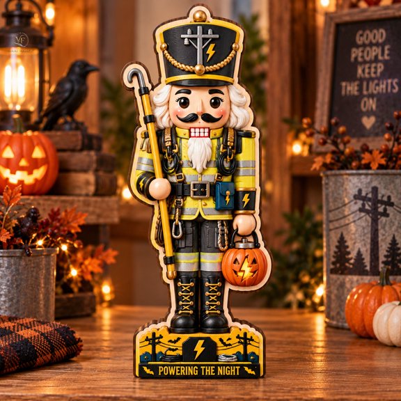 Shelf Sitter, Lineman Nutcracker 3-Layer Wood Tabletop Decor for Electricians