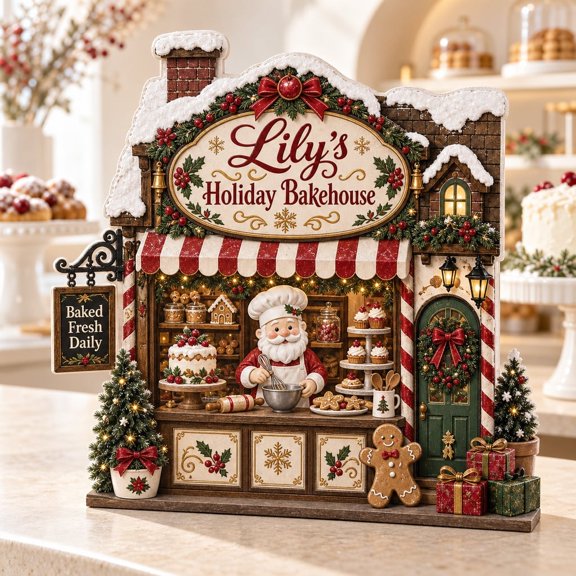 Shelf Sitter Personalized Christmas Bakery Custom Name Wooden Kitchen Decor