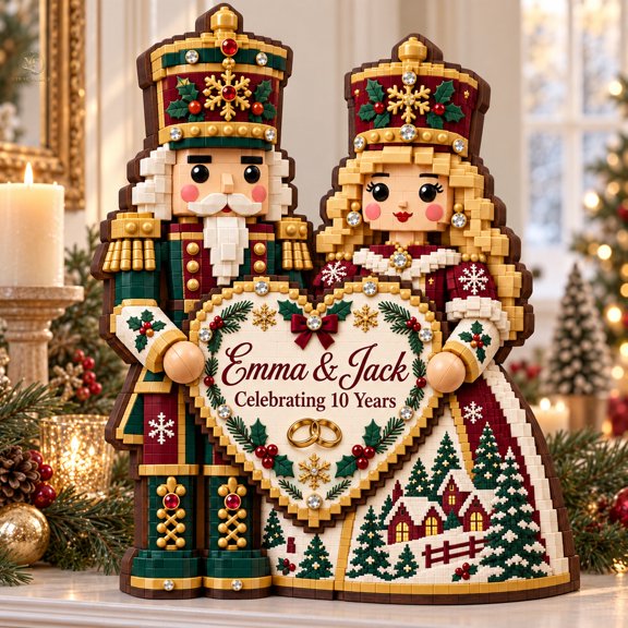 Shelf Sitter, Personalized Nutcracker Couple 3-Layer Wood Decor for Christmas Anniversary Gifts