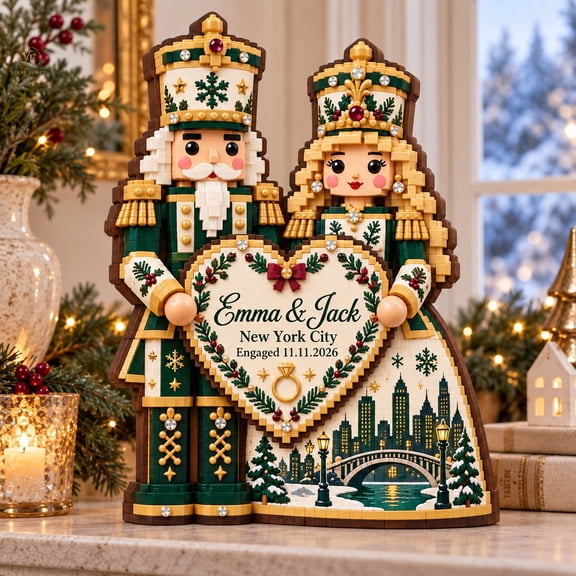 Shelf Sitter, Personalized Nutcracker Couple Proposal Location Wood Tabletop Decor, Engagement Gift