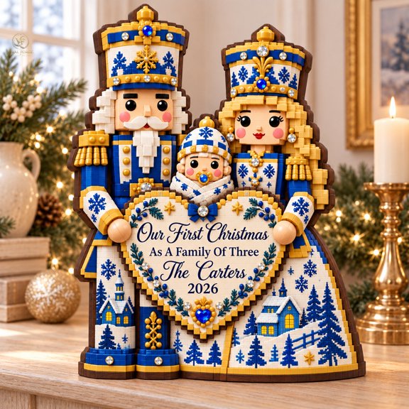 Shelf Sitter, Personalized Nutcracker Family Wood Tabletop Accent for First Christmas