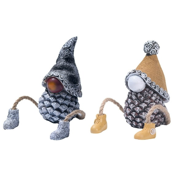 Shelf Sitters with Dangling Legs Resin Sculpture, Pine Cone Gnomes Figurine Decor Set of 2 Unique Mini Resin Faceless Doll Statue for Shelves Windowsills Office Living Room Bedroom