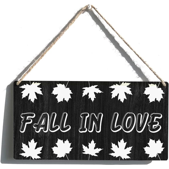 Shelf Sitters Sign Gift Farmhouse Fall in Love Wooden Hanging Sign Plaque Rustic Wall Art Decor for Home Decoration 10x5 Inch