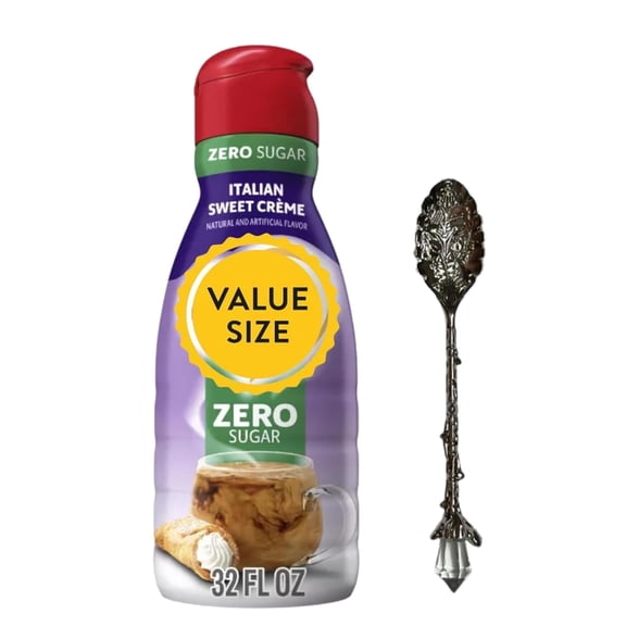 Shelf Stable Non-Dairy Liquid Coffee Creamer 32 fl oz Bottles with Dumbass Coffee Gem Spoon (Sugar-Free Italian Sweet Creme) Gem Spoon