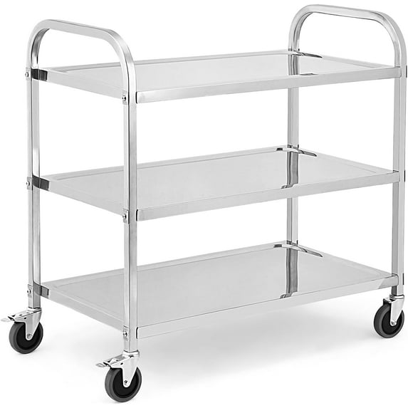 Shelf Stainless Steel Cart Heavy Duty Industrial Serving cart with 360°Rotation Wheels Kitchen Island Stainless Steel Storage Trolley for Hotel Restaurant Home Use