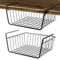 thumbnail image 1 of Casewin Under Shelf Basket, 2 Pack Slides Under Cabinet Storage Shelf Wire Baskets, Space Saving for Kitchen Counter Pantry Desk Bookshelf Cupboard, Black, 1 of 5