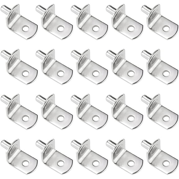 Shelf Support, 50 Pack 5mm L-Shaped Support Metal Bracket Style Shelf Pegs Pins with Hole for Furniture Cabinet Kitchen Bookcase - Silver Tone(5 x 8mm)