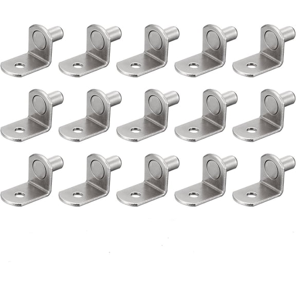 Shelf Support Pegs, 20pcs 5mm(1/5") L-Shaped Support Bracket Pegs Shelf Pin with Hole for Furniture Cabinet Closet Shelves Supplies, Silver Tone