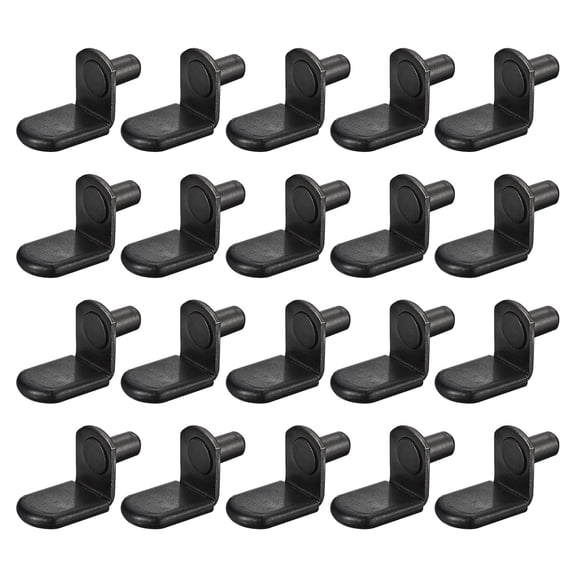 Uxcell 25Pcs Shelf Support Pegs L-Shaped Support Bracket Pegs Shelf Pin with Rubber Sleeve Black 0.24"