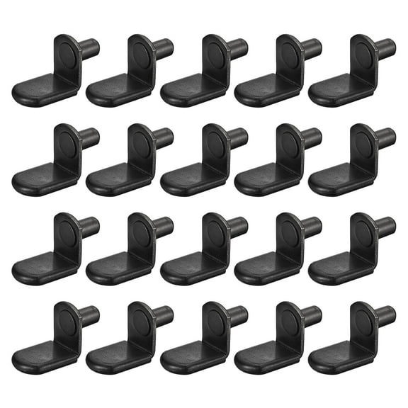 Uxcell 25Pcs Shelf Support Pegs L-Shaped Support Bracket Pegs Shelf Pin with Rubber Sleeve Black 0.24"
