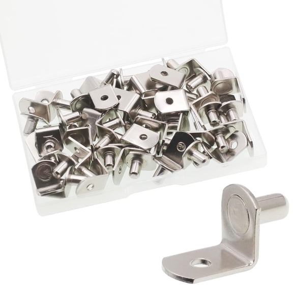 Shelf Support Pegs, 50 Pcs Shelf Pegs with Hole, 5mm (1/5 inch) Cabinet Shelf Bracket Pegs, L-Shaped Nickel Plated Shelf Pins Holders for Bookcase Kitchen Closet Shelf Shelves Furniture Cabinet