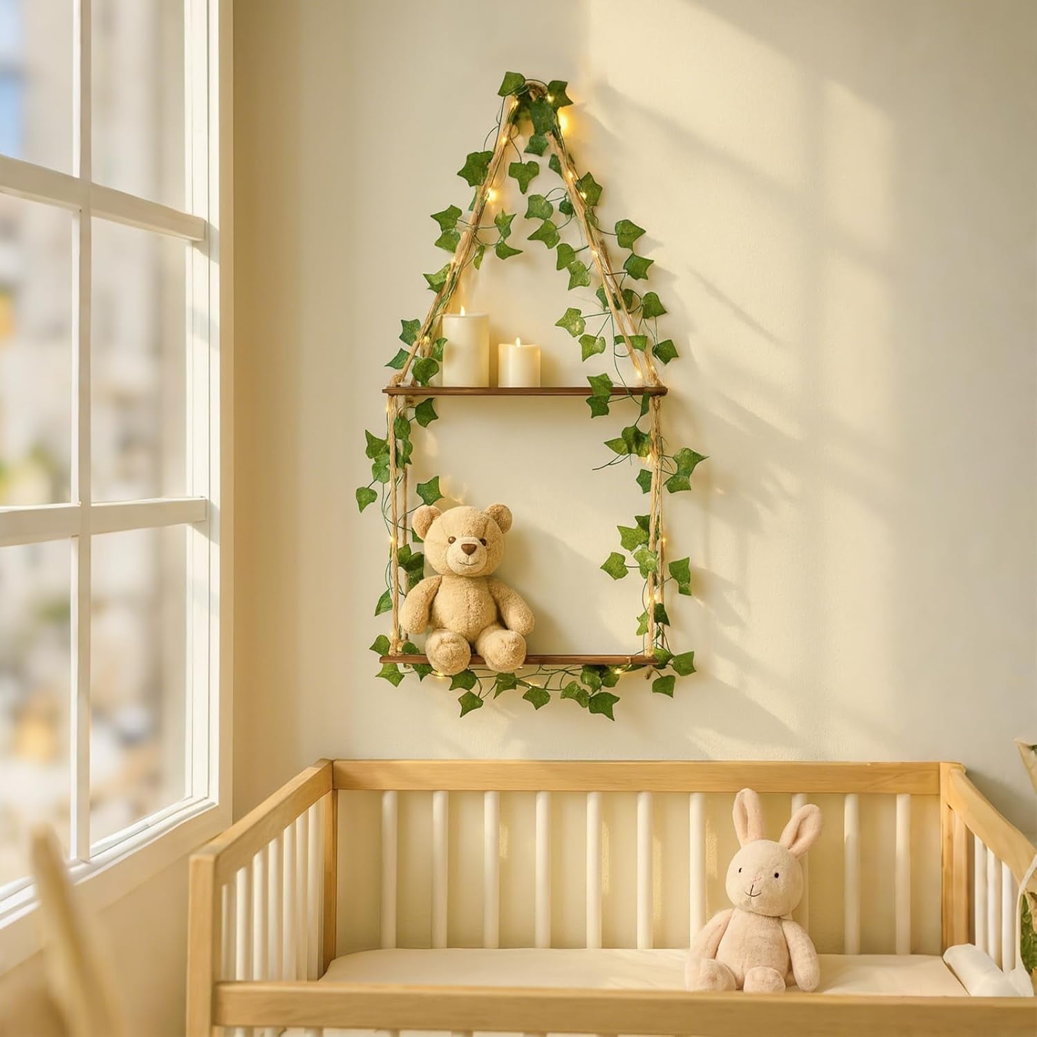 Shelf for Wall with LED Light and Artificial Ivy, Floating Shelves ...