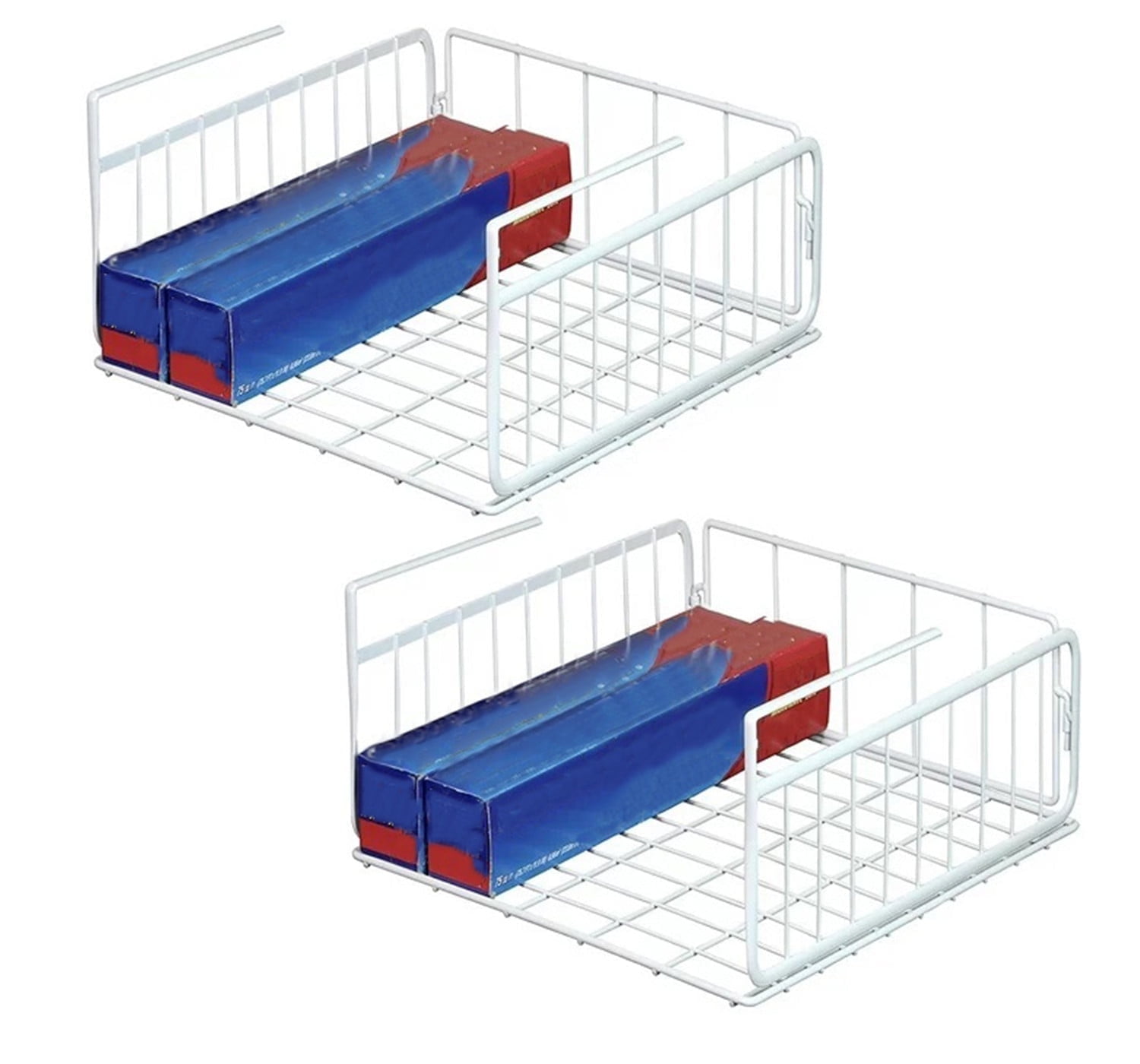 Under Shelf Wire Basket,2 Pack White Hanging Storage Baskets, Casewin Under Cabinet Add-on Storage Racks Slide-in Baskets Organizer for Kitchen Pantry Desk Bookshelf