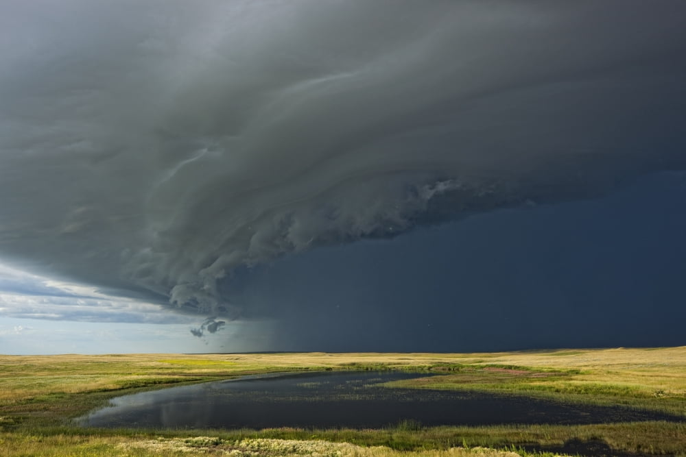 Shelf cloud heralds an approaching thunderstorm over Grasslands National Park Saskatchewan Canada Canvas Art - Robert Postma Design Pics (17 x 11)
