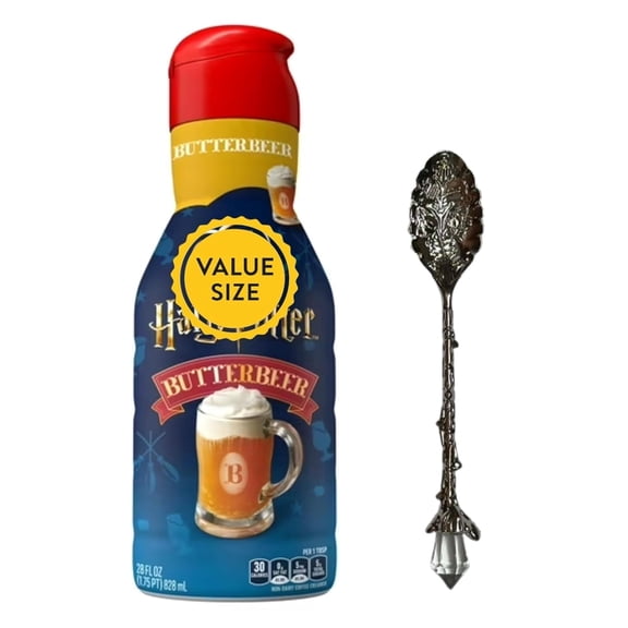 Shelf-stable Non-Dairy Liquid Coffee Creamer 32 fl oz Bottle with Dumbass Coffee Gem Spoon (Butter Beer) Gem Spoon