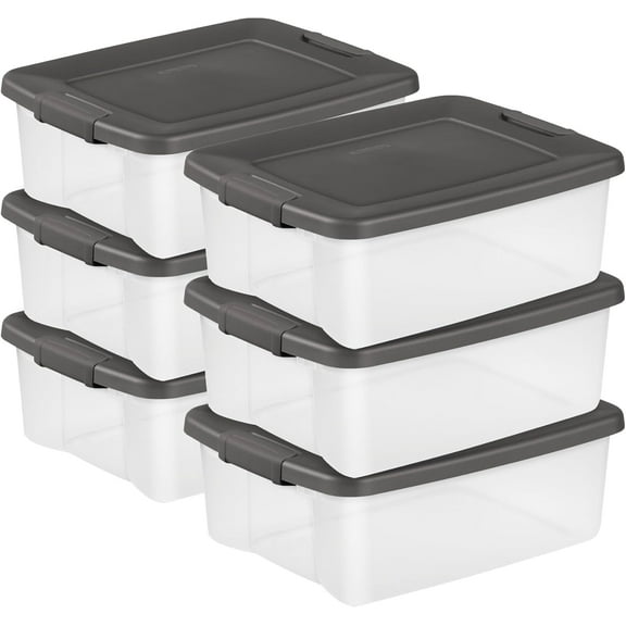 ShelfTote, Clear Plastic Storage Bins with Lids, 25 Quart, Gray - Stackable Organizing Container Boxes for Closet, Bathroom, and Office