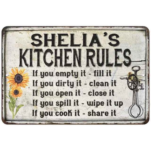 Shelia's Kitchen Rules Chic Sign Vintage Decor 8 x 12 High Gloss Metal 208120032377