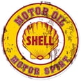 thumbnail image 1 of Shell  28 in. Shell Motor Oil Gasoline Grunge Satin Round Metal Sign, 1 of 1