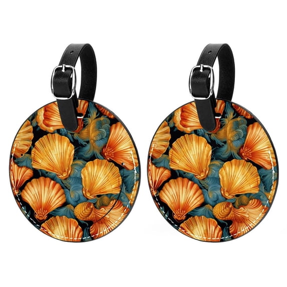 Shell 2pcs PU Leather Round Bag Tags Suitcase Handbag Tags with Privacy Cover and Name ID Tag for Travel Luggage, Handbags, Backpacks, School Bags