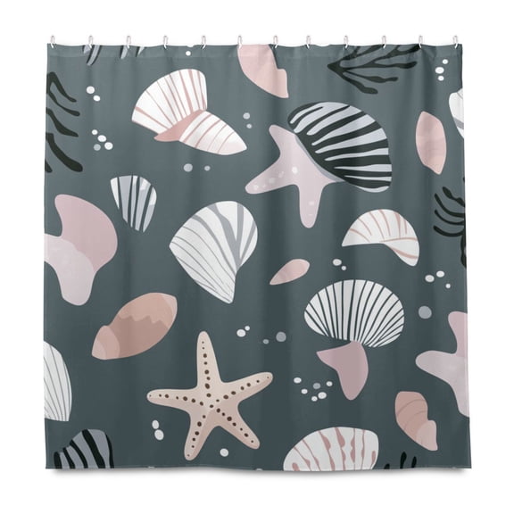 Shell 72x72 Waterproof Shower Curtain Liners Durable Metal C-Hooks Fade-Proof Thermal Print Anti-Splash