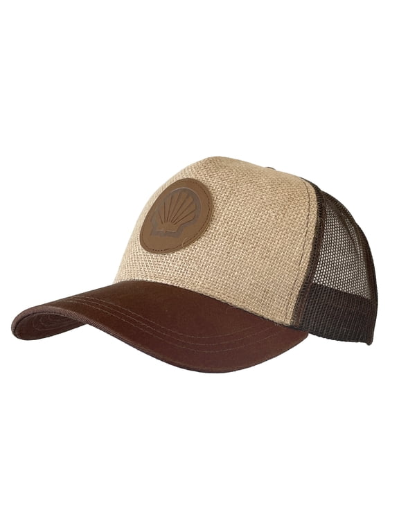 Adult Trucker Hat With Jute Front and Brown Brim Adjustable Snap Closure