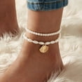 thumbnail image 1 of Shell Anklets Set Pearl Layered Ankle Bracelet Elastic Beach Foot Chain Jewelry for Women, 1 of 5