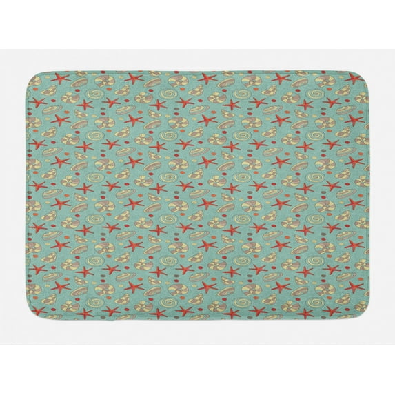 Shell Bath Mat, Nautical Theme Cartoonish Different Seashells and Starfish Pattern, Plush Bathroom Decor Mat with Non Slip Backing, 29.5" X 17.5", Multicolor, by Ambesonne