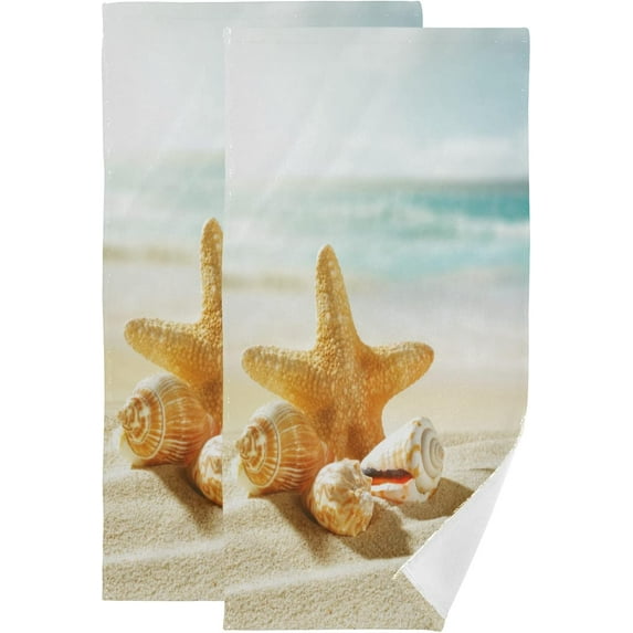 Shell Beach Summer Time Hand Towels 2 PCS, Kitchen Towel Ultra Soft and Highly Absorbent,Decorative Fingertip Face Towel for Bathroom Hotel, 28.3"x14.4"