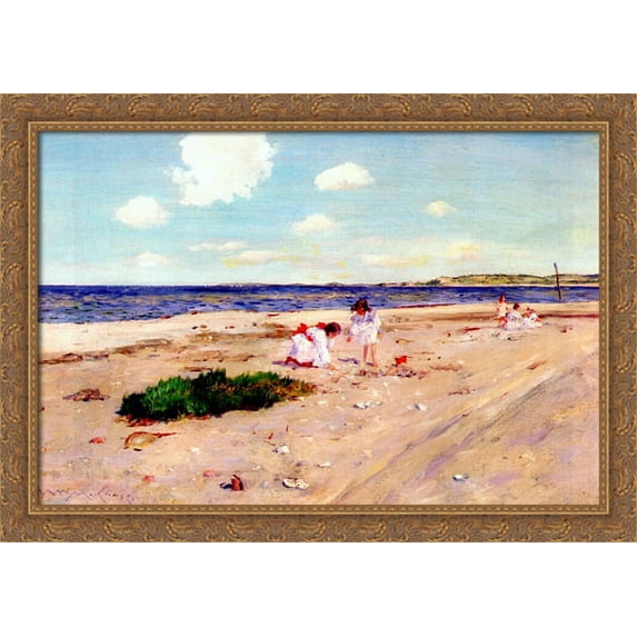 Shell Beach at Shinnecock 40x28 Large Gold Ornate Wood Framed Canvas Art by William Merritt Chase