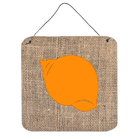 Shell Burlap And Orange Aluminium Metal Wall Or Door Hanging Prints - 6 x 6 In.