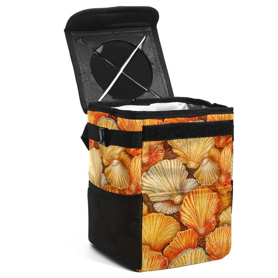 Shell Car Trash Can: Foldable with Lid, Leak-Proof, Hanging Storage Bag - Trash Can for Car, Car Garbage Can