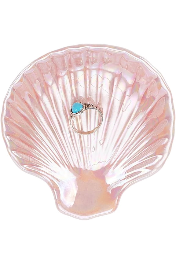 Shell Ceramic Ring Tray Pink Trinket Dish Jewelry Plate Tray Shell Shape Ceramics Jewelry Plate for Rings Bracelets Necklaces Birthday Christmas Gifts for Woman
