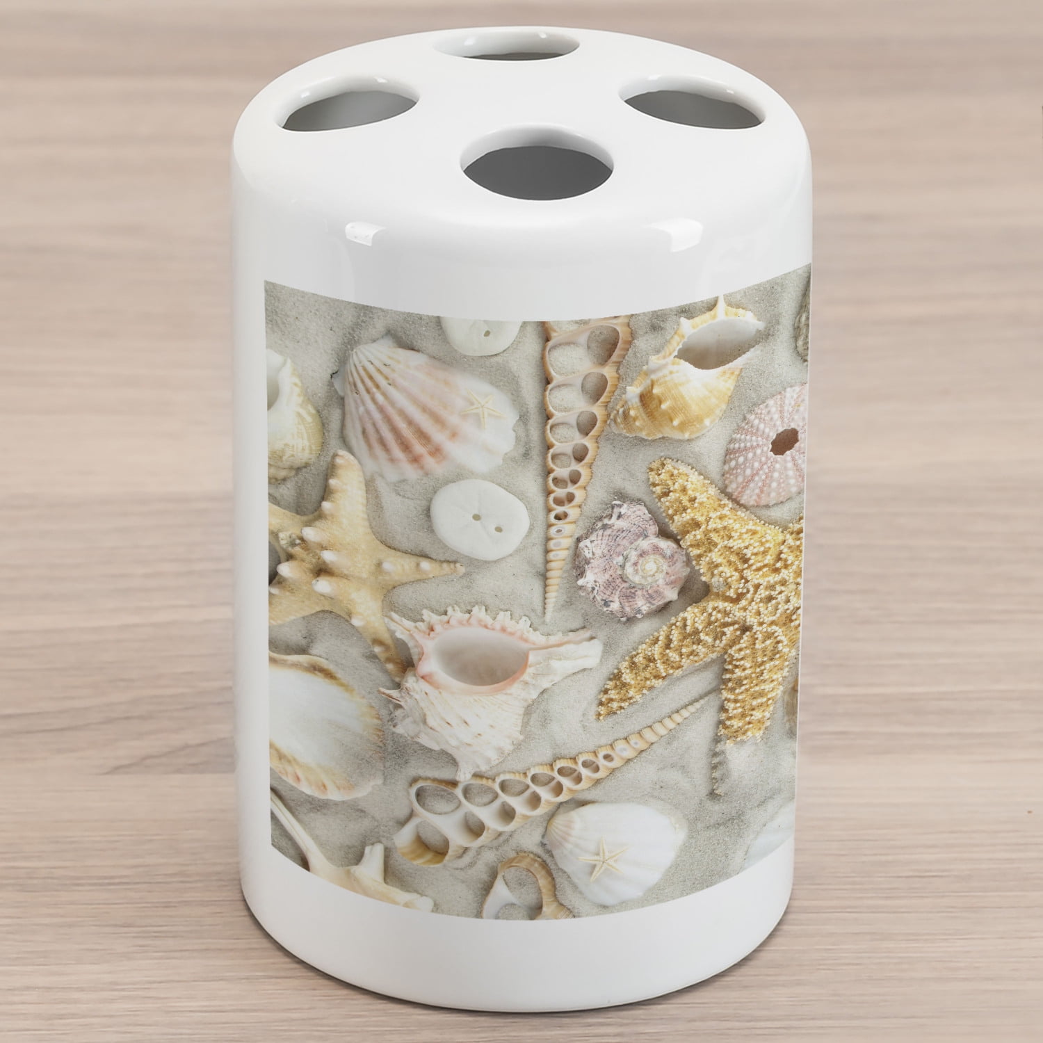 Shell Ceramic Toothbrush Holder, Assorted Seashells in Sandy Beach ...